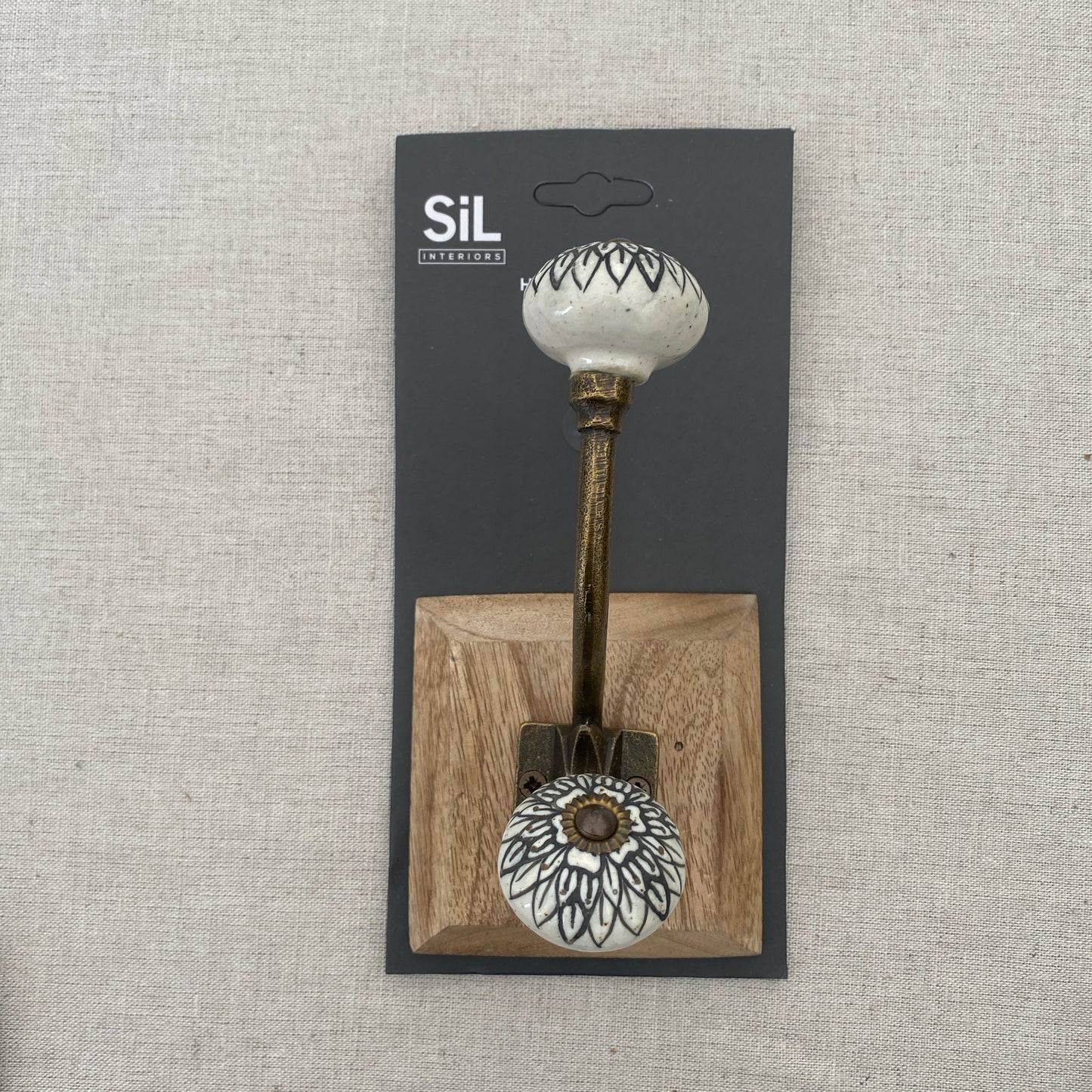 Wood and Ceramic Coat Hook in Cream/Gold Colour in 3 Designs