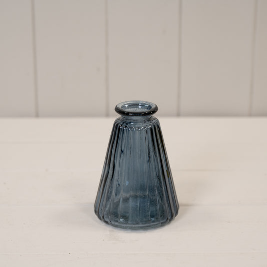 Blue Ribbed Glass Bottle
