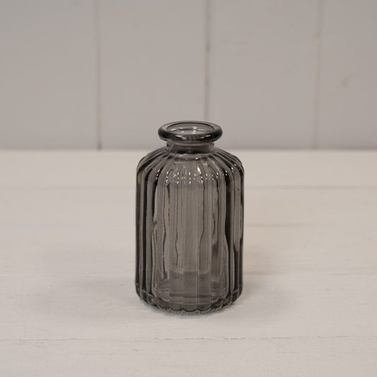 Smoky Grey Ribbed Glass Bottle