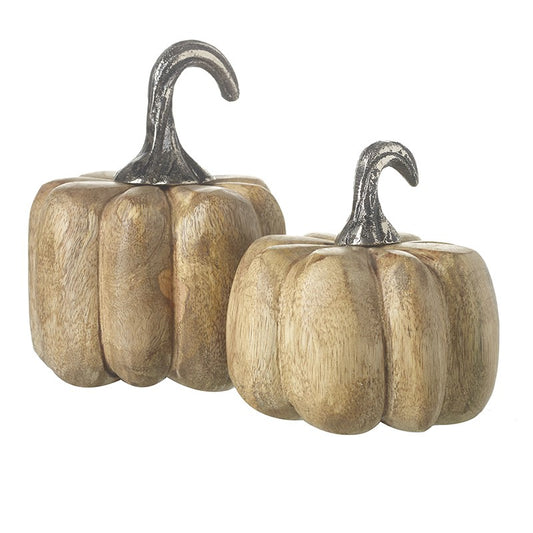 Wooden Pumpkin with Silver Stem Available in Small and Medium