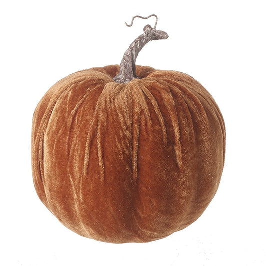 Large Dark Orange Velvet Pumpkin with Stem 20cm
