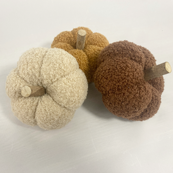 Dark Brown Sherpa Pumpkin Decoration with Wooden Stem – Small & Medium