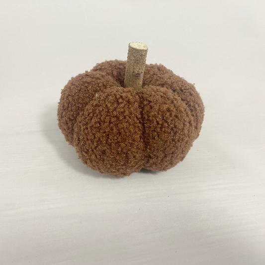 Dark Brown Sherpa Pumpkin Decoration with Wooden Stem – Small & Medium