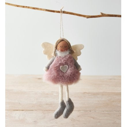 Faux Fur Hanging Angel in Pink