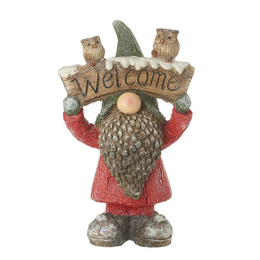 Welcome Sign With Owls Gonk In Red Coat 46cm -only available for local collection or Shows