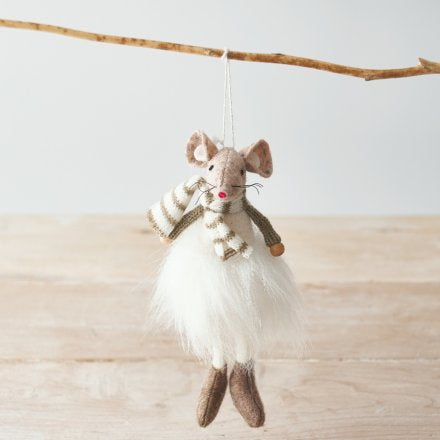 Hanging Fabric Mouse in Tutu in Beige