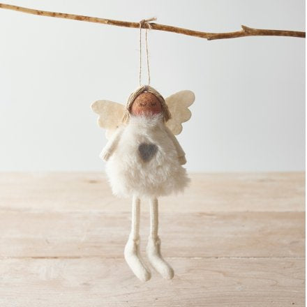 Faux Fur Hanging Angel in White