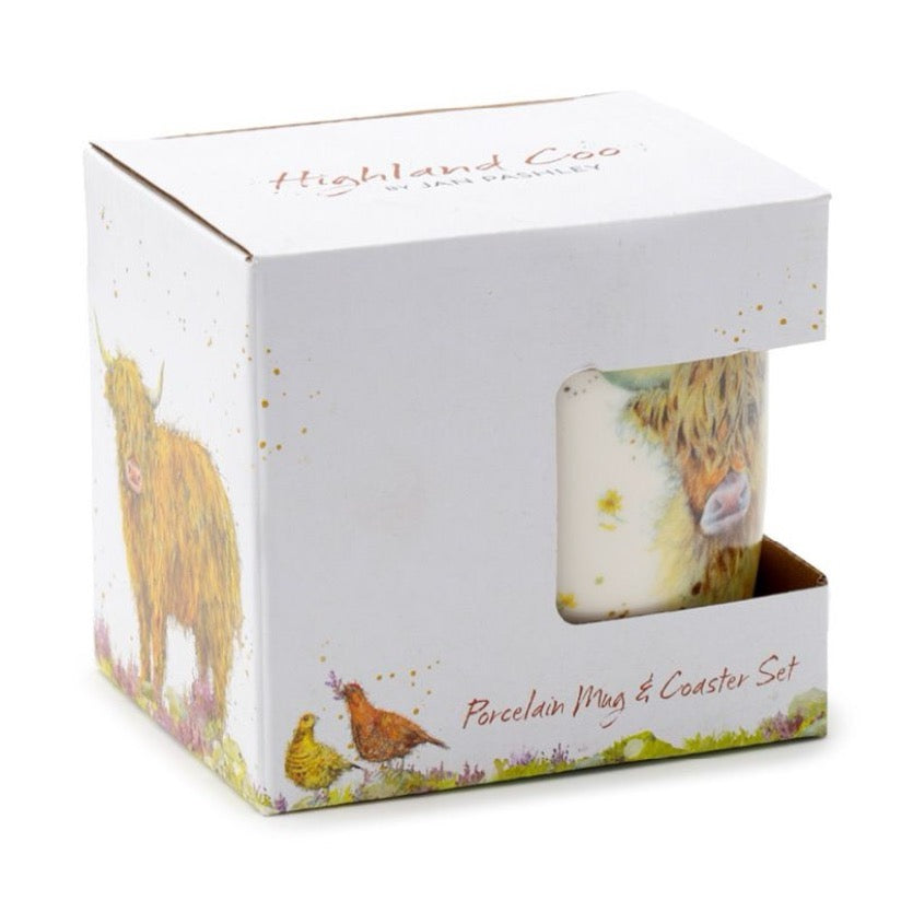 Jan Pashley Highland Cow Porcelain Mug & Coaster Set