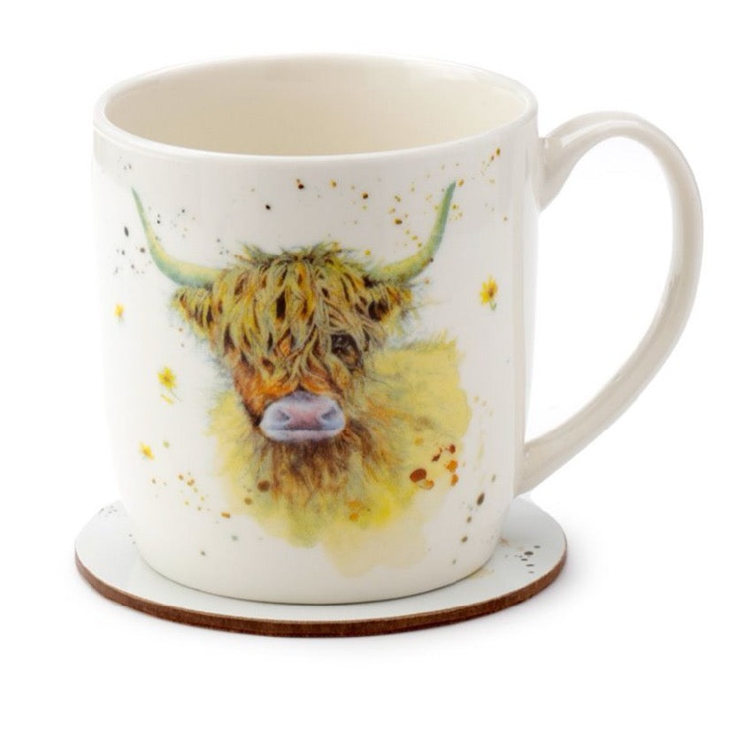 Jan Pashley Highland Cow Porcelain Mug & Coaster Set