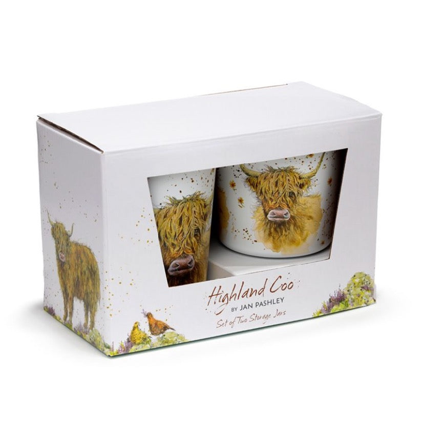 Jan Pashley Highland Cow Set of 2 RPET & Bamboo Storage Jars S/M