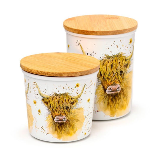 Jan Pashley Highland Cow Set of 2 RPET & Bamboo Storage Jars S/M