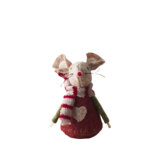 Red and Beige Fabric Mouse 8cm