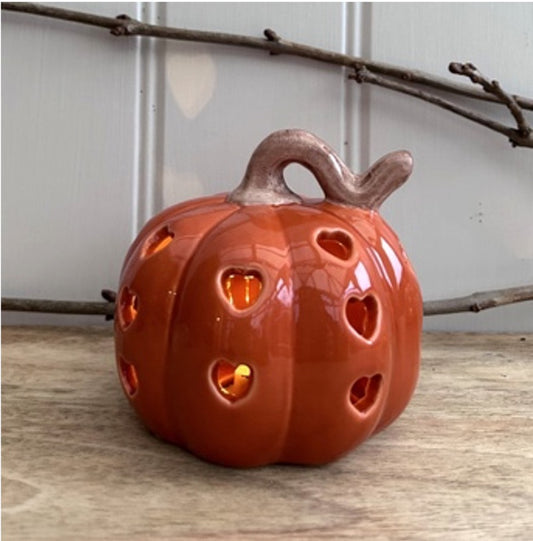 Ceramic LED Lightup Pumpkin 11cm - Orange