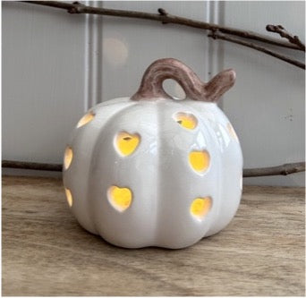 Ceramic LED Lightup Pumpkin 11cm - Orange white